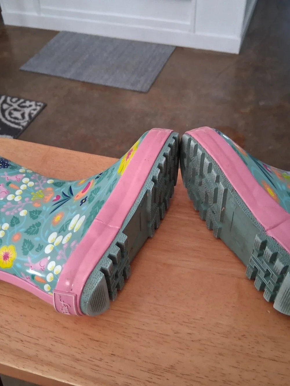 Landchief Kids Floral Rain Boots with Pink Trim